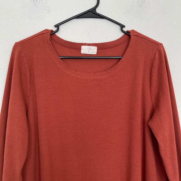 T.la Anthropologie Pullover Sweater Women's M Burnt Orange Crew Neck Stretch - Picture 2 of 11